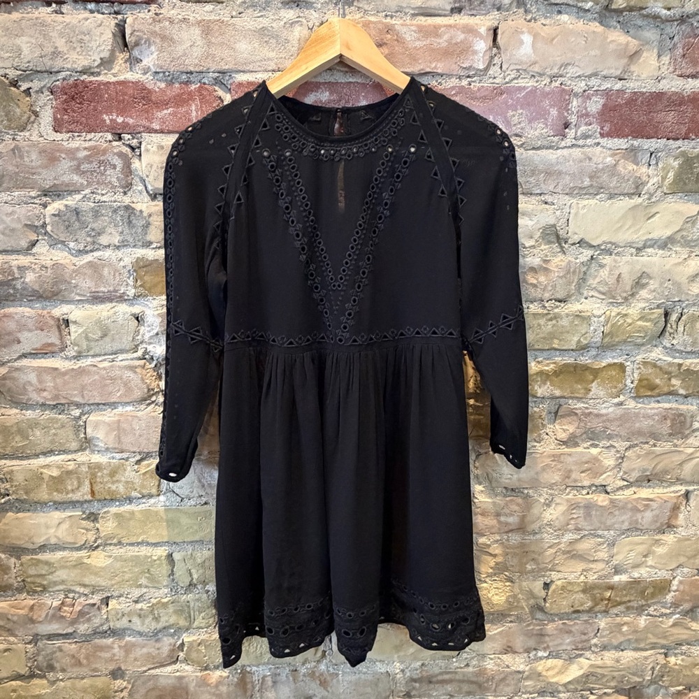 Wilfred Black long sleeve mini dress with eyelet detail